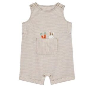 Carter's Baby White/Tan Striped Bunny Romper Onesie-9 months